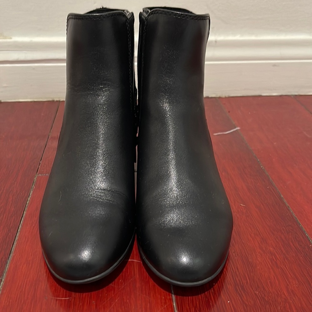 Clark black booties with small heel